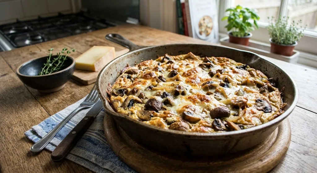 Frittata with mushrooms and cheese for a quick egg dinner