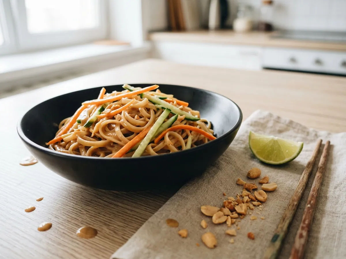 Rice noodles with peanut sauce as a fast weeknight meal